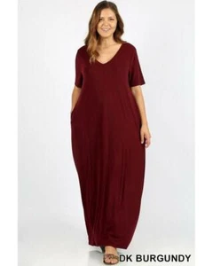 Maxi Camiseta Vestido Keeping It Comfy Mangas Cortas Cuello en V con Bolsillos en Bur Oscuro - Imagen 1 de 2