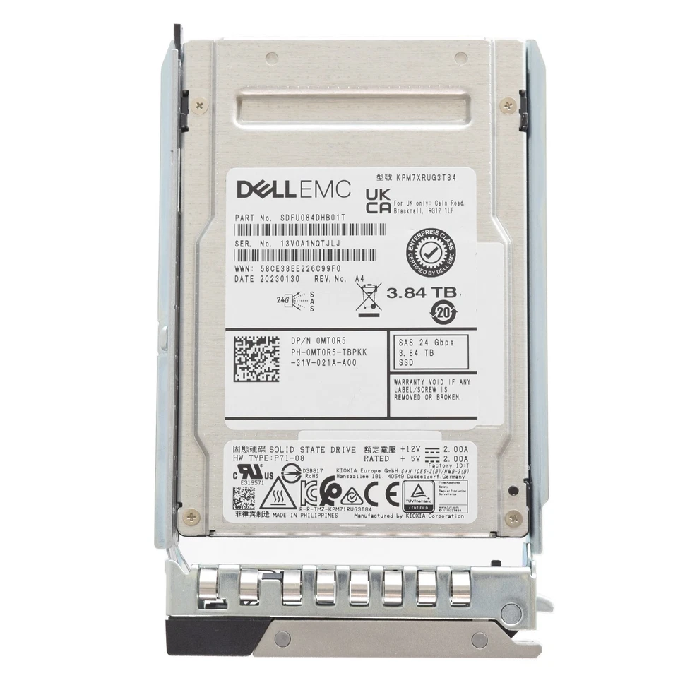 Dell Kioxia 2.5" 3.84TB 24GBPS RI SAS SSD Drive - MT0R5 KPM7XRUG3T84 - Image 1 of 1