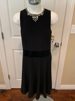 Lauren Ralph Lauren Black Fit & Flare Dress W/ Bejeweled Neckline, Size 8 - Image 1 of 4