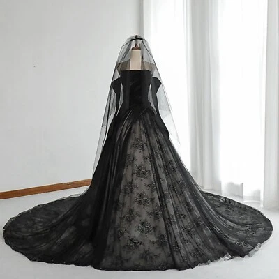Unique Gothic Corset Wedding Dress Bridal Gown Black Custom made Plus size - Image 1 of 4