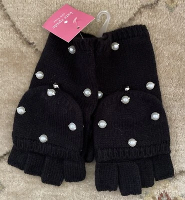 Guantes sin dedos Kate Spade Pearl Pop Top Mitones - Negros y perlas $98 nuevos con etiquetas Foto 1 de 4