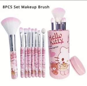 Super Cute HELLO KITTY 8 x Make Up Brush Set & Stand Make Up Brushes PINK - Picture 1 of 6