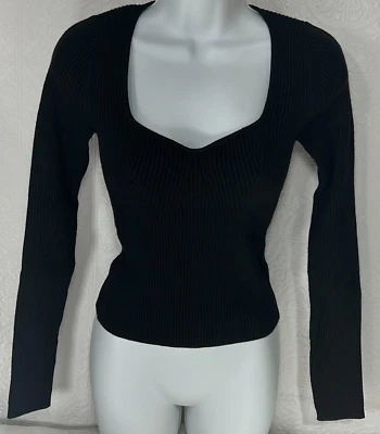 Suéter Pullover Bershka Negro Acanalado Manga Larga Cuello Redondo Mujer Talla Mediana Foto 1 de 4