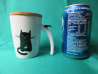 Black Cat Mug with wooden lid/coaster