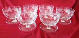Vintage Crystal Set 6 Comports Grape & Vine Etched Design c1940,s - Picture 1 of 6