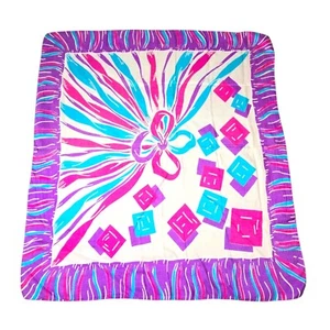 Vintage Silk Scarf Square 80s 90s Festival Colorful Retro Maximalist Pop Art - Picture 1 of 6