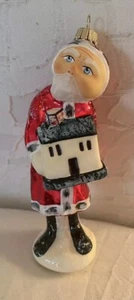 RARE Debbee Thibault OLD HOUSE SANTA Blown GLASS HANGING ORNAMENT From Germany - Picture 1 of 8