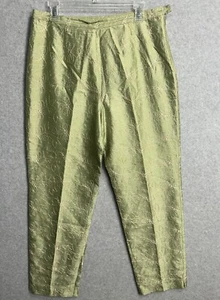 Pantaloni vintage verde seta 100% seta ricamati floreali taglia 10 lusso silenzioso - Foto 1 di 11