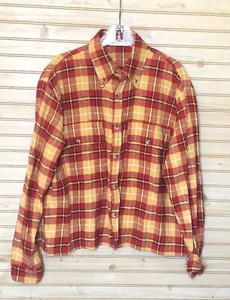 mnml Red/Gold Cotton Classic Blanket Flannel Button Up Cozy Shirt Men's L - Picture 1 of 8