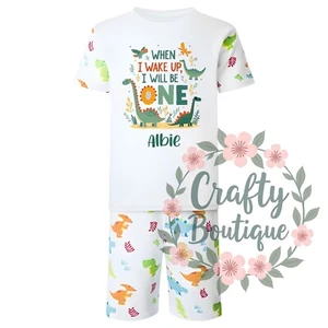 1st Birthday Dinosaur Pajamas, Personalised PJs, I Will be One Boys - 1456 - Picture 1 of 2