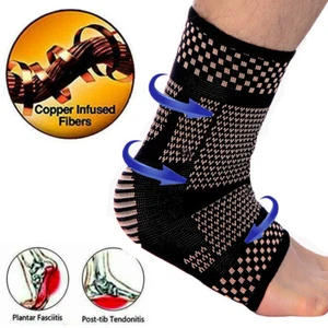 Copper Ankle Brace Achilles Tendon Support Wrap Sleeve Adjustable Tendinitis - Picture 1 of 11