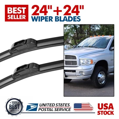 Front Windshield black Wiper Blades For Dodge Ram 3500 02-08 (Set of 2) 24" 24" — 第 1/4 张图片