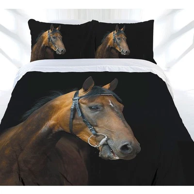 Dark Rider Brown Horse Quilt Doona Duvet Cover Set - Single Double Queen - Image 1 of 2