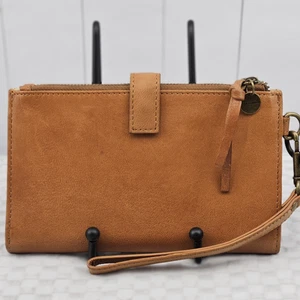 Lucky Brand Wristlet Phone Wallet Leather New Cognac Rayla Pockets Slots Zipper - Picture 1 of 16
