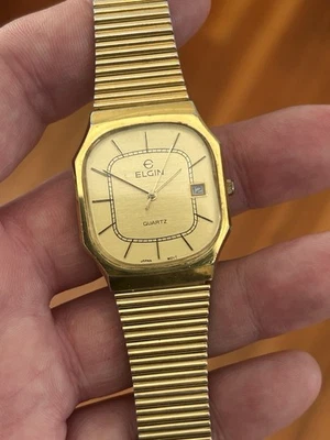💙 ¡FUNCIONA MUY BIEN! Reloj Cuarzo Neo Vintage Años 80 ELGIN 'Nautellipse' Tono Dorado Foto 1 de 4