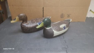 Señuelos antiguos de madera vintage de pato Charles Schoenheider Sr. Drake & Hen Mallard - Imagen 1 de 24