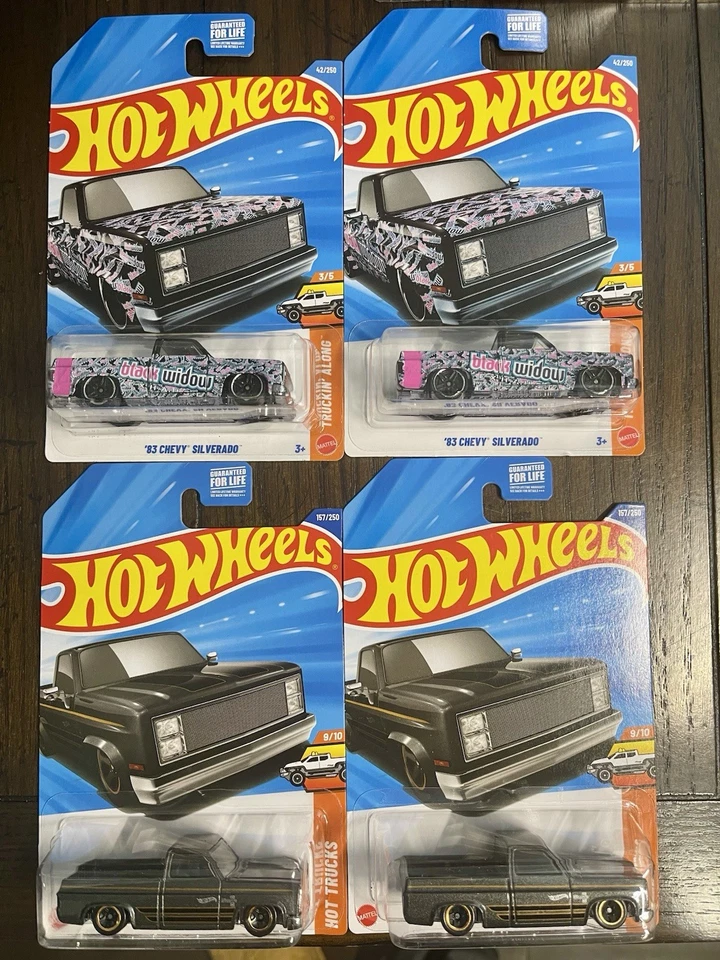 Hot Wheels 2026 ~ Chevy Silverado 1983 negro con viuda negra y gris - Lote de 4 Foto 1 de 1