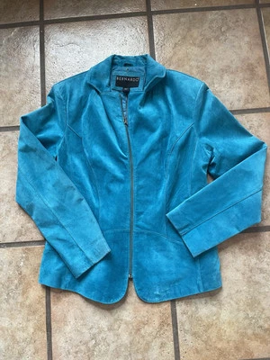 Chaqueta Bernardo Gamuza Cuero Granny Core De Colección Turquesa Bolsillos Frontales Talla M Foto 1 de 4