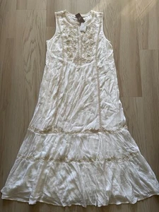 Maxi Vestido J.Jill Capri Blanco Bordado Y Cuentas Gasa M Sin Mangas - Imagen 1 de 9