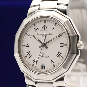 *N MINT* Vintage 1990s BAUME MERCIER Riviera 5131 Qz White 33mm Mens Watch - Picture 1 of 14