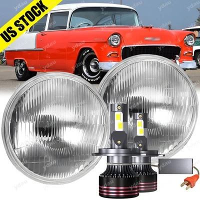 Brightest Pair 7" inch Round LED Headlights DRL Turn For Chevrolet Bel Air - Image 1 of 4