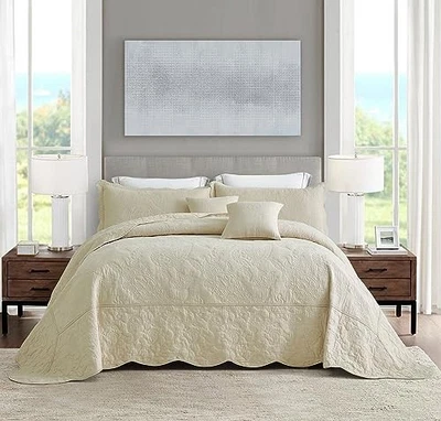 Oversized King Bedspread Cotton 128x120 Extra Wide Super King(128"x120") Khaki - Image 1 of 4