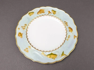 Minton England Gilman Collamore Co. Gold Gild Fish Relief Design Cabinet Plate - Image 1 of 4