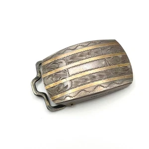Vintage Sterling Silver 14kt Gold Inlaid Barrel Belt Buckle Western Cowboy - Picture 1 of 9
