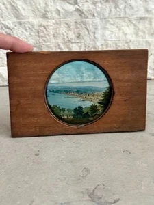 Vintage/Antike Zauberlaterne Glasnegativ Dia im Holzrahmen, Wasserlandschaft - Bild 1 von 3
