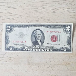 1953 2 $ Two Dollar Red Seal Alignment Error Note Circulated - Bild 1 von 11