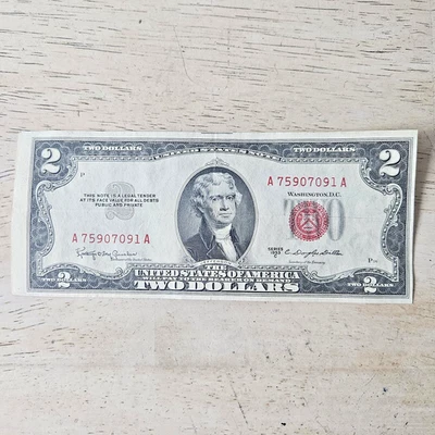 1953 $2 Two Dollar Red Seal Alignment Error Note Circulated - Image 1 of 4