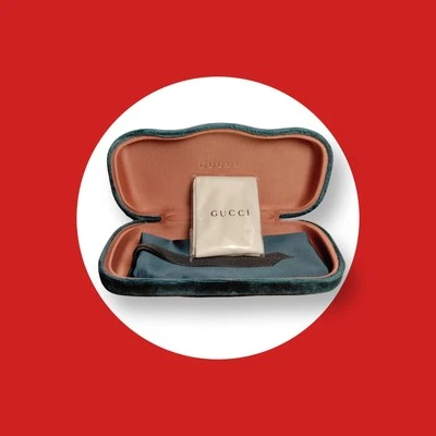 Gucci Gafas de Sol Estuche con Almeja Terciopelo Verde con Bolsa para el Polvo Nuevo sin Etiquetas Foto 1 de 4