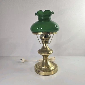 Vintage Lamp Brass, Green Glass Light - Picture 1 of 9
