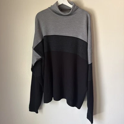 Bachrach Mens Sweater XL Striped Retro Stripe Gray 90s Fine Merino Wool Knit — 第 1/4 张图片