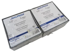 2 Sealproof 2GB350 2-Gang Weatherproof Outlet Box Gray Three 1/2" Holes NEW - Picture 1 of 5