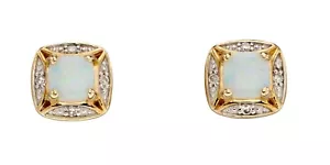 Pendientes De Stud De Ópalo Y Diamante De 9k De Oro Amarillo Con Sello Británico - Imagen 1 de 3
