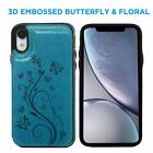 iPhone XR Case, Wallet Case with Card Holder Embossed Butterfly PU Leather