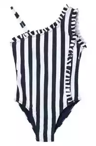 Habitual L63544 Girls Navy Mini Ruffles Striped One-Piece Swimsuit Size 14 - Picture 1 of 3