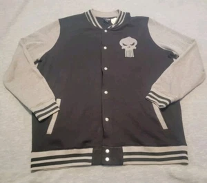 Marvel Punisher Mens Varsity Jacket 2XL Gray Logo Embroidered Snap Button EUC - Picture 1 of 5