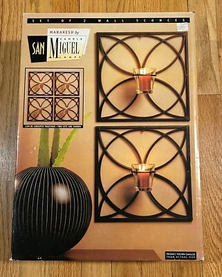Square Candle Sconces Set of Two Metal Wall Mounted Lamps Marakesh By San Miguel - Image 1 of 2