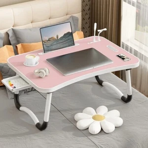 Foldable Laptop Desk w/ USB Light Fan Cup Holder Tablet Slot Handle – Pink - Picture 1 of 11