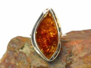 Cognac  AMBER  Sterling  Silver  925  Gemstone  RING  -  Size: Q