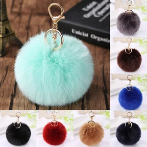 Soft Fluffy Faux Rabbit Fur Ball Keyring Charm Bag Pom Poms Pendant Keychain LOT - Picture 1 of 28
