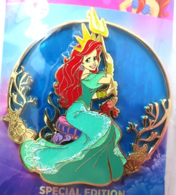 Disney Pin PALM Monogram Ariel & Sebastian Trident 3" LE 300 - Image 1 of 3