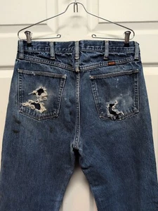 Mens Jeans 32"x31 "Blue Zipper Super Distressed Faded Worn Frayed Grunge - Picture 1 of 13
