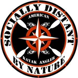 American Kayak Angler fishing Socially Distant By Nature Decal Sticker 4" round - Picture 1 of 2