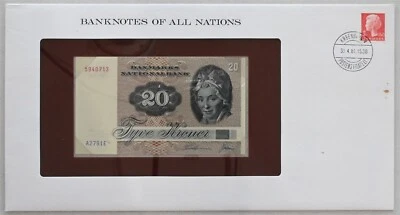 Denmark 1981 20 Kroner Bank notes of all nations. 1,60 Kroner stamp RC0538 Bird - Image 1 of 2