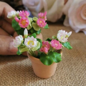  White Pink Lotus 6 Bunches Water Flower Miniature Dollhouse Thai Lotus Flower  - Picture 1 of 7