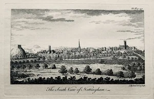 c1764 NOTTINGHAMSHIRE Antique City Print SOUTH VIEW OF NOTTINGHAM by John Ryland - Picture 1 of 3