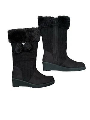 Michael Kors Kendall Botas Tejidas Negras Pompón y Piel Acento Niñas Talla 3 Nuevas En Caja Foto 1 de 4